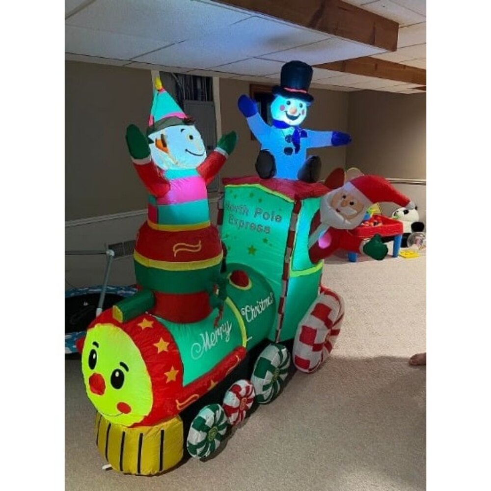 6ft Height Christmas Inflatable Santa Claus on The Train with Elf and Snowman